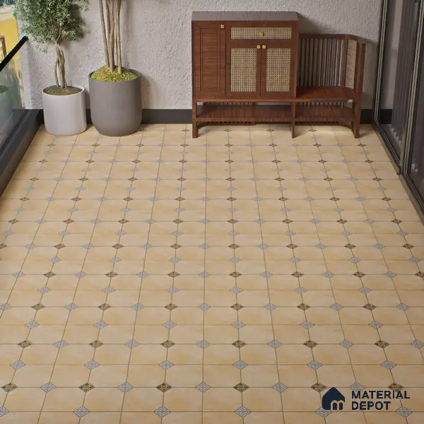 Punch Tile TL 04804 B Rustique Elegance Minimalist Cream 16 x 16 inch Vitrified Matte Finish - 12 mm | Suitable for Parking, Terrace, Balcony, Courtyard | Heavy Duty Digital Anti Skid Parking Floor | Pattern Alignment May Vary | 2-3 mm Spacer is Mandatory