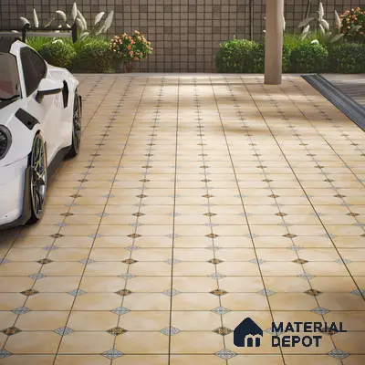 Punch Tile TL 04804 B Rustique Elegance Minimalist Cream 16 x 16 inch Vitrified Matte Finish - 12 mm | Suitable for Parking, Terrace, Balcony, Courtyard | Heavy Duty Digital Anti Skid Parking Floor | Pattern Alignment May Vary | 2-3 mm Spacer is Mandatory