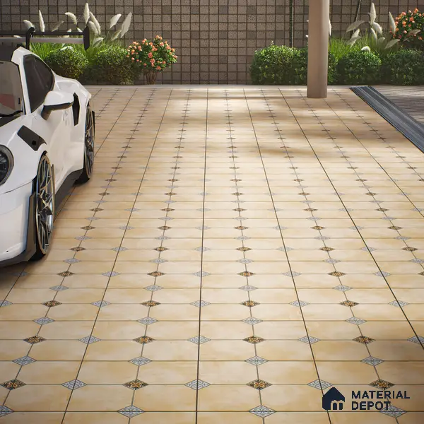 Punch Tile TL 04804 B Rustique Elegance Minimalist Cream 16 x 16 inch Vitrified Matte Finish - 12 mm | Suitable for Parking, Terrace, Balcony, Courtyard | Heavy Duty Digital Anti Skid Parking Floor | Pattern Alignment May Vary | 2-3 mm Spacer is Mandatory