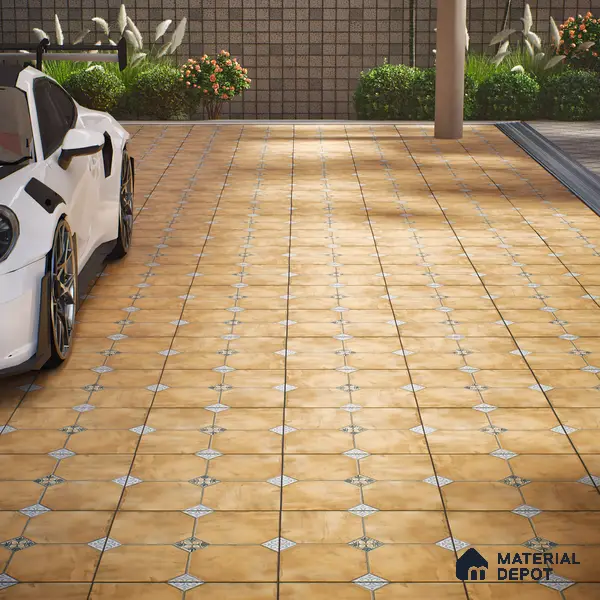 Stone Tile TL 04804 Rustique Elegance Minimalist Brown 16 x 16 inch Vitrified Matte Finish - 12 mm | Suitable for Parking, Terrace, Balcony, Courtyard | Heavy Duty Digital Anti Skid Parking Floor | Pattern Alignment May Vary | 2-3 mm Spacer is Mandatory