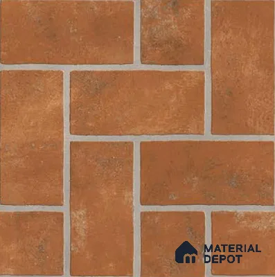 Punch Tile TL 04805 Rustique Elegance Brick Brown 16 x 16 inch Vitrified Matte Finish - 12 mm | Suitable for Parking, Terrace, Balcony, Courtyard | Heavy Duty Digital Anti Skid Parking Floor | Pattern Alignment May Vary | 2-3 mm Spacer is Mandatory
