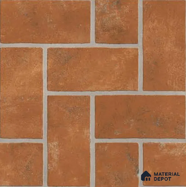 Punch Tile TL 04805 Rustique Elegance Brick Brown 16 x 16 inch Vitrified Matte Finish - 12 mm | Suitable for Parking, Terrace, Balcony, Courtyard | Heavy Duty Digital Anti Skid Parking Floor | Pattern Alignment May Vary | 2-3 mm Spacer is Mandatory