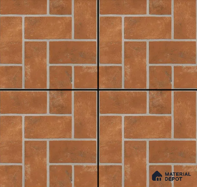 Punch Tile TL 04805 Rustique Elegance Brick Brown 16 x 16 inch Vitrified Matte Finish - 12 mm | Suitable for Parking, Terrace, Balcony, Courtyard | Heavy Duty Digital Anti Skid Parking Floor | Pattern Alignment May Vary | 2-3 mm Spacer is Mandatory