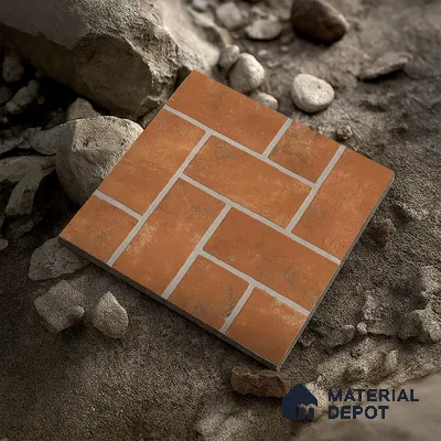Punch Tile TL 04805 Rustique Elegance Brick Brown 16 x 16 inch Vitrified Matte Finish - 12 mm | Suitable for Parking, Terrace, Balcony, Courtyard | Heavy Duty Digital Anti Skid Parking Floor | Pattern Alignment May Vary | 2-3 mm Spacer is Mandatory