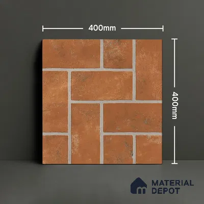 Punch Tile TL 04805 Rustique Elegance Brick Brown 16 x 16 inch Vitrified Matte Finish - 12 mm | Suitable for Parking, Terrace, Balcony, Courtyard | Heavy Duty Digital Anti Skid Parking Floor | Pattern Alignment May Vary | 2-3 mm Spacer is Mandatory