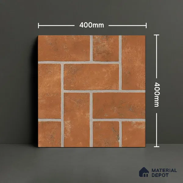 Punch Tile TL 04805 Rustique Elegance Brick Brown 16 x 16 inch Vitrified Matte Finish - 12 mm | Suitable for Parking, Terrace, Balcony, Courtyard | Heavy Duty Digital Anti Skid Parking Floor | Pattern Alignment May Vary | 2-3 mm Spacer is Mandatory