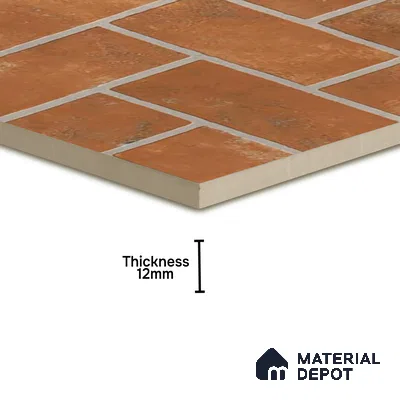 Punch Tile TL 04805 Rustique Elegance Brick Brown 16 x 16 inch Vitrified Matte Finish - 12 mm | Suitable for Parking, Terrace, Balcony, Courtyard | Heavy Duty Digital Anti Skid Parking Floor | Pattern Alignment May Vary | 2-3 mm Spacer is Mandatory