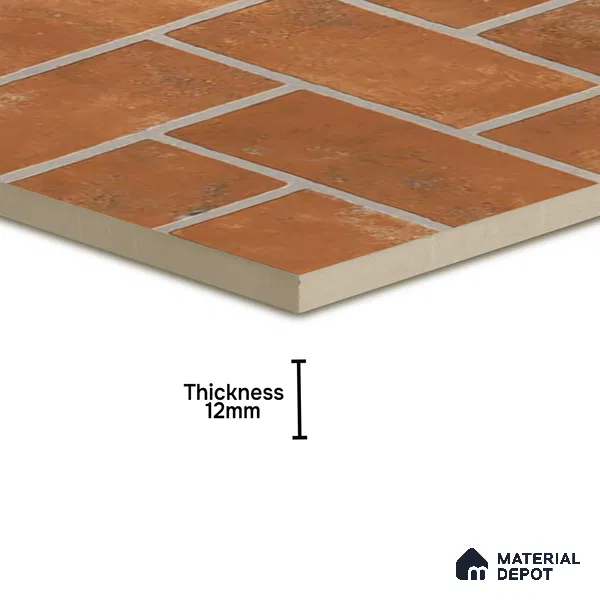 Punch Tile TL 04805 Rustique Elegance Brick Brown 16 x 16 inch Vitrified Matte Finish - 12 mm | Suitable for Parking, Terrace, Balcony, Courtyard | Heavy Duty Digital Anti Skid Parking Floor | Pattern Alignment May Vary | 2-3 mm Spacer is Mandatory