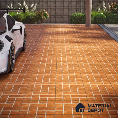 Punch Tile TL 04805 Rustique Elegance Brick Brown 16 x 16 inch Vitrified Matte Finish - 12 mm | Suitable for Parking, Terrace, Balcony, Courtyard | Heavy Duty Digital Anti Skid Parking Floor | Pattern Alignment May Vary | 2-3 mm Spacer is Mandatory