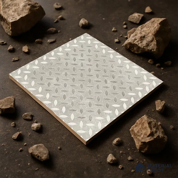 Punch Tile TL 04806 Rustique Elegance Silver Punch 16 x 16 inch Vitrified Matte Finish - 12 mm | Suitable for Parking, Terrace, Balcony, Courtyard | Heavy Duty Digital Anti Skid Parking Floor | Pattern Alignment May Vary | 2-3 mm Spacer is Mandatory (Sample)