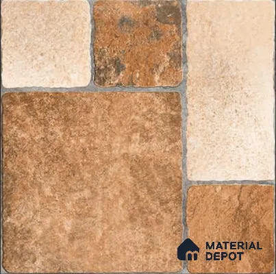 Stone Tile TL 04807 B Rustique Elegance Cotto Brown 16 x 16 inch Vitrified Matte Finish - 12 mm | Suitable for Parking, Terrace, Balcony, Courtyard | Heavy Duty Digital Anti Skid Parking Floor | Pattern Alignment May Vary | 2-3 mm Spacer is Mandatory