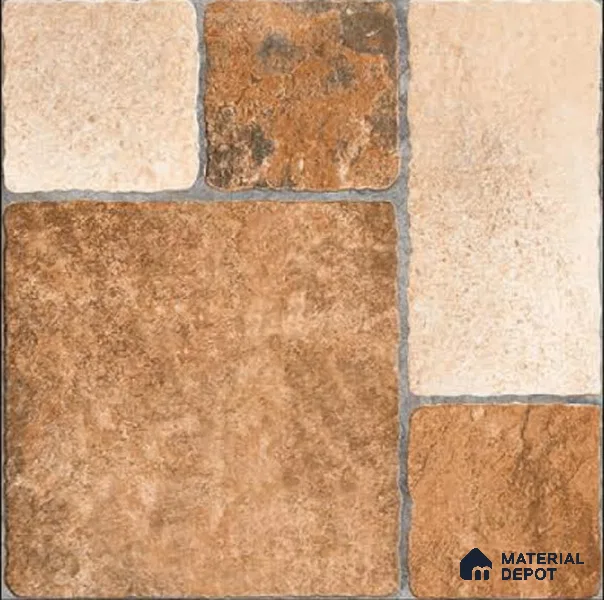 Stone Tile TL 04807 B Rustique Elegance Cotto Brown 16 x 16 inch Vitrified Matte Finish - 12 mm | Suitable for Parking, Terrace, Balcony, Courtyard | Heavy Duty Digital Anti Skid Parking Floor | Pattern Alignment May Vary | 2-3 mm Spacer is Mandatory