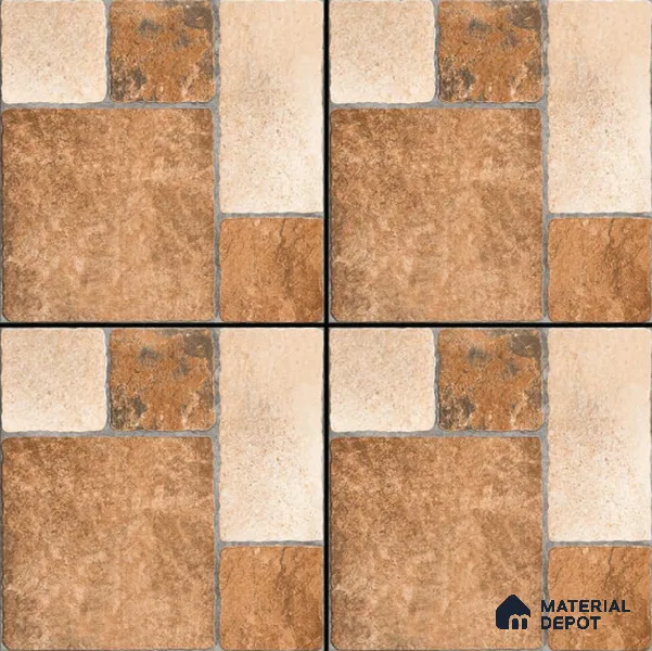 Stone Tile TL 04807 B Rustique Elegance Cotto Brown 16 x 16 inch Vitrified Matte Finish - 12 mm | Suitable for Parking, Terrace, Balcony, Courtyard | Heavy Duty Digital Anti Skid Parking Floor | Pattern Alignment May Vary | 2-3 mm Spacer is Mandatory