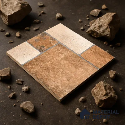 Stone Tile TL 04807 B Rustique Elegance Cotto Brown 16 x 16 inch Vitrified Matte Finish - 12 mm | Suitable for Parking, Terrace, Balcony, Courtyard | Heavy Duty Digital Anti Skid Parking Floor | Pattern Alignment May Vary | 2-3 mm Spacer is Mandatory