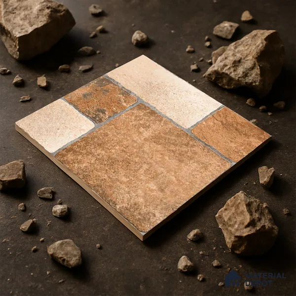 Stone Tile TL 04807 B Rustique Elegance Cotto Brown 16 x 16 inch Vitrified Matte Finish - 12 mm | Suitable for Parking, Terrace, Balcony, Courtyard | Heavy Duty Digital Anti Skid Parking Floor | Pattern Alignment May Vary | 2-3 mm Spacer is Mandatory