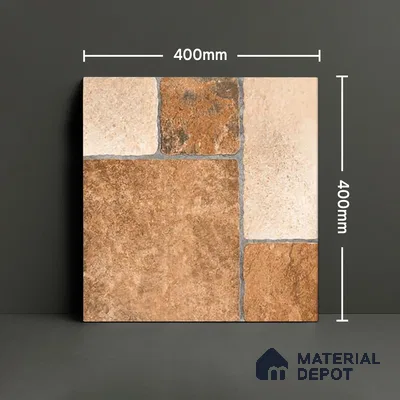 Stone Tile TL 04807 B Rustique Elegance Cotto Brown 16 x 16 inch Vitrified Matte Finish - 12 mm | Suitable for Parking, Terrace, Balcony, Courtyard | Heavy Duty Digital Anti Skid Parking Floor | Pattern Alignment May Vary | 2-3 mm Spacer is Mandatory