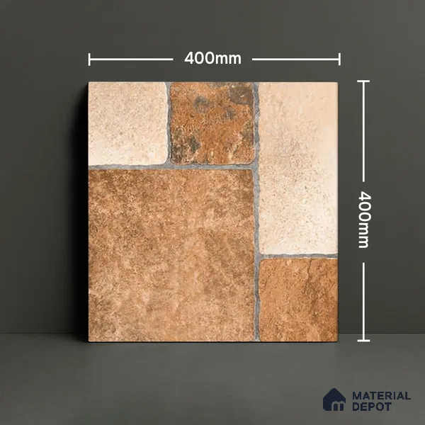 Stone Tile TL 04807 B Rustique Elegance Cotto Brown 16 x 16 inch Vitrified Matte Finish - 12 mm | Suitable for Parking, Terrace, Balcony, Courtyard | Heavy Duty Digital Anti Skid Parking Floor | Pattern Alignment May Vary | 2-3 mm Spacer is Mandatory