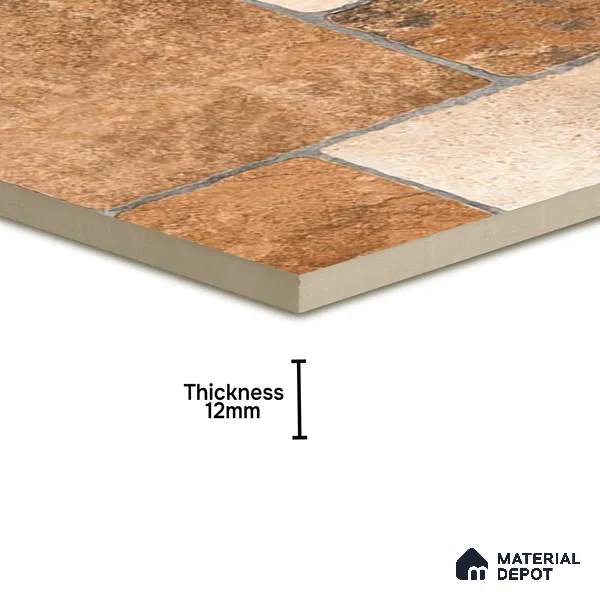 Stone Tile TL 04807 B Rustique Elegance Cotto Brown 16 x 16 inch Vitrified Matte Finish - 12 mm | Suitable for Parking, Terrace, Balcony, Courtyard | Heavy Duty Digital Anti Skid Parking Floor | Pattern Alignment May Vary | 2-3 mm Spacer is Mandatory