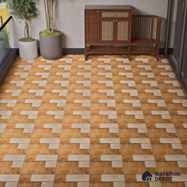 Stone Tile TL 04807 B Rustique Elegance Cotto Brown 16 x 16 inch Vitrified Matte Finish - 12 mm | Suitable for Parking, Terrace, Balcony, Courtyard | Heavy Duty Digital Anti Skid Parking Floor | Pattern Alignment May Vary | 2-3 mm Spacer is Mandatory