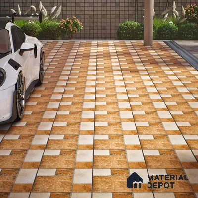 Stone Tile TL 04807 B Rustique Elegance Cotto Brown 16 x 16 inch Vitrified Matte Finish - 12 mm | Suitable for Parking, Terrace, Balcony, Courtyard | Heavy Duty Digital Anti Skid Parking Floor | Pattern Alignment May Vary | 2-3 mm Spacer is Mandatory