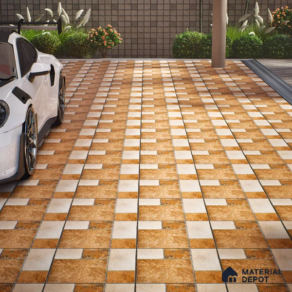 Stone Tile TL 04807 B Rustique Elegance Cotto Brown 16 x 16 inch Vitrified Matte Finish - 12 mm | Suitable for Parking, Terrace, Balcony, Courtyard | Heavy Duty Digital Anti Skid Parking Floor | Pattern Alignment May Vary | 2-3 mm Spacer is Mandatory