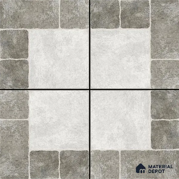 Punch Tile TL 04807 Rustique Elegance Light Ash Grey 16 x 16 inch Vitrified Matte Finish - 12 mm | Suitable for Parking, Terrace, Balcony, Courtyard | Heavy Duty Digital Anti Skid Parking Floor | Pattern Alignment May Vary | 2-3 mm Spacer is Mandatory (Sample)