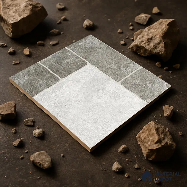 Punch Tile TL 04807 Rustique Elegance Light Ash Grey 16 x 16 inch Vitrified Matte Finish - 12 mm | Suitable for Parking, Terrace, Balcony, Courtyard | Heavy Duty Digital Anti Skid Parking Floor | Pattern Alignment May Vary | 2-3 mm Spacer is Mandatory (Sample)