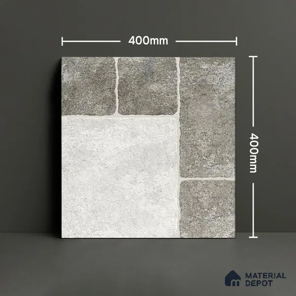 Punch Tile TL 04807 Rustique Elegance Light Ash Grey 16 x 16 inch Vitrified Matte Finish - 12 mm | Suitable for Parking, Terrace, Balcony, Courtyard | Heavy Duty Digital Anti Skid Parking Floor | Pattern Alignment May Vary | 2-3 mm Spacer is Mandatory (Sample)
