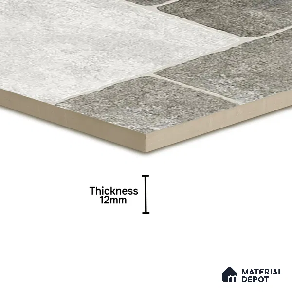 Punch Tile TL 04807 Rustique Elegance Light Ash Grey 16 x 16 inch Vitrified Matte Finish - 12 mm | Suitable for Parking, Terrace, Balcony, Courtyard | Heavy Duty Digital Anti Skid Parking Floor | Pattern Alignment May Vary | 2-3 mm Spacer is Mandatory (Sample)