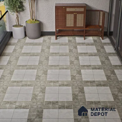Punch Tile TL 04807 Rustique Elegance Light Ash Grey 16 x 16 inch Vitrified Matte Finish - 12 mm | Suitable for Parking, Terrace, Balcony, Courtyard | Heavy Duty Digital Anti Skid Parking Floor | Pattern Alignment May Vary | 2-3 mm Spacer is Mandatory (Sample)