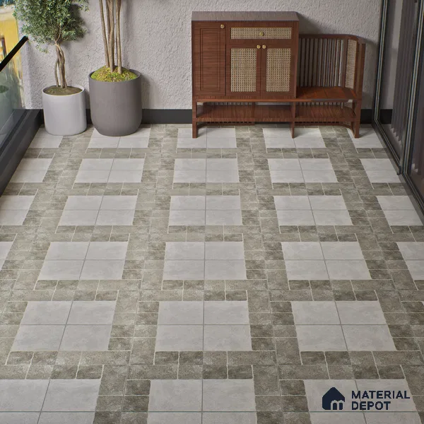 Punch Tile TL 04807 Rustique Elegance Light Ash Grey 16 x 16 inch Vitrified Matte Finish - 12 mm | Suitable for Parking, Terrace, Balcony, Courtyard | Heavy Duty Digital Anti Skid Parking Floor | Pattern Alignment May Vary | 2-3 mm Spacer is Mandatory (Sample)