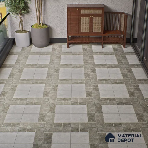 Punch Tile TL 04807 Rustique Elegance Light Ash Grey 16 x 16 inch Vitrified Matte Finish - 12 mm | Suitable for Parking, Terrace, Balcony, Courtyard | Heavy Duty Digital Anti Skid Parking Floor | Pattern Alignment May Vary | 2-3 mm Spacer is Mandatory
