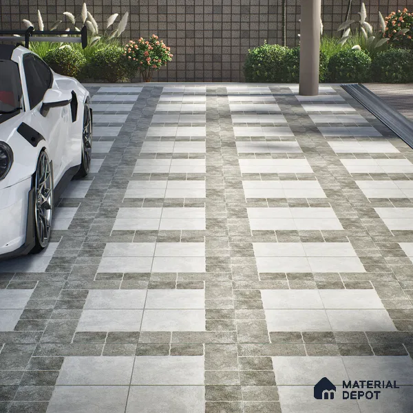 Punch Tile TL 04807 Rustique Elegance Light Ash Grey 16 x 16 inch Vitrified Matte Finish - 12 mm | Suitable for Parking, Terrace, Balcony, Courtyard | Heavy Duty Digital Anti Skid Parking Floor | Pattern Alignment May Vary | 2-3 mm Spacer is Mandatory (Sample)