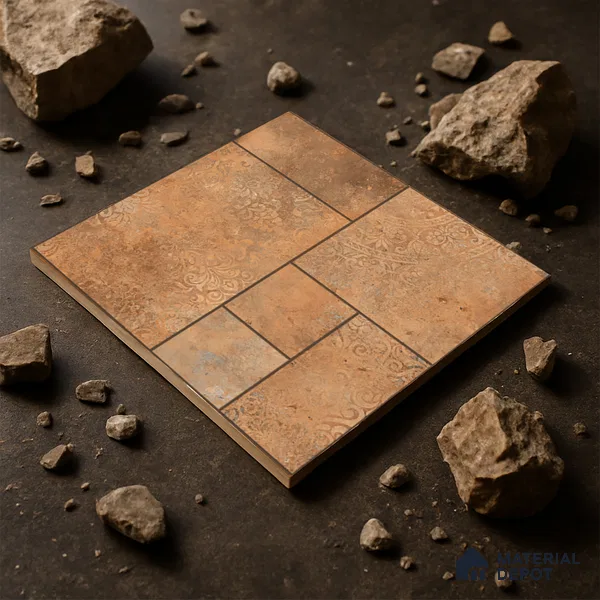 Parking Moroccan Floor Tile TL 04783 B Earthen Slate Sunset Clay 16 x 16 inch Vitrified Anti Skid Matte Finish - 12 mm | Suitable for Parking, Terrace, Balcony, Courtyard | Pattern Alignment May Vary | 2-3 mm Spacer is Mandatory (Sample)
