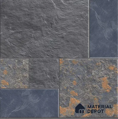Parking Punch Floor Tile TL 04783 Earthen Slate Grey Slate Rust 16 x 16 inch Vitrified Anti Skid Matte Finish - 12 mm | Suitable for Parking, Terrace, Balcony, Courtyard | Pattern Alignment May Vary | 2-3 mm Spacer is Mandatory
