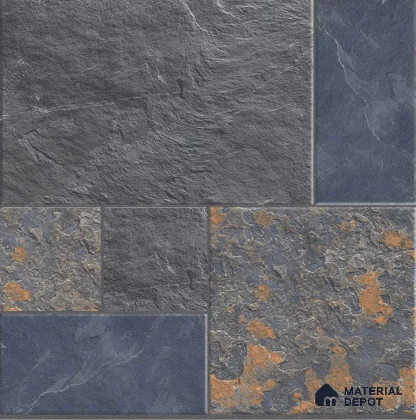 Parking Punch Floor Tile TL 04783 Earthen Slate Grey Slate Rust 16 x 16 inch Vitrified Anti Skid Matte Finish - 12 mm | Suitable for Parking, Terrace, Balcony, Courtyard | Pattern Alignment May Vary | 2-3 mm Spacer is Mandatory