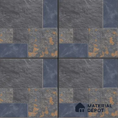 Parking Punch Floor Tile TL 04783 Earthen Slate Grey Slate Rust 16 x 16 inch Vitrified Anti Skid Matte Finish - 12 mm | Suitable for Parking, Terrace, Balcony, Courtyard | Pattern Alignment May Vary | 2-3 mm Spacer is Mandatory
