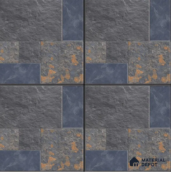 Parking Punch Floor Tile TL 04783 Earthen Slate Grey Slate Rust 16 x 16 inch Vitrified Anti Skid Matte Finish - 12 mm | Suitable for Parking, Terrace, Balcony, Courtyard | Pattern Alignment May Vary | 2-3 mm Spacer is Mandatory