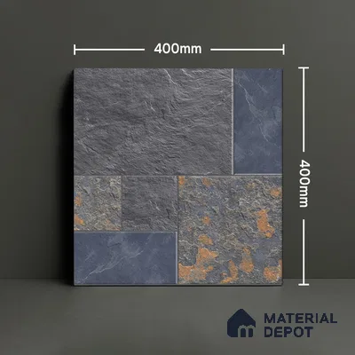 Parking Punch Floor Tile TL 04783 Earthen Slate Grey Slate Rust 16 x 16 inch Vitrified Anti Skid Matte Finish - 12 mm | Suitable for Parking, Terrace, Balcony, Courtyard | Pattern Alignment May Vary | 2-3 mm Spacer is Mandatory
