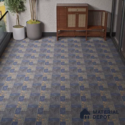 Parking Punch Floor Tile TL 04783 Earthen Slate Grey Slate Rust 16 x 16 inch Vitrified Anti Skid Matte Finish - 12 mm | Suitable for Parking, Terrace, Balcony, Courtyard | Pattern Alignment May Vary | 2-3 mm Spacer is Mandatory