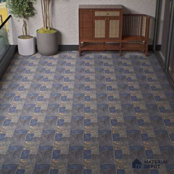 Parking Punch Floor Tile TL 04783 Earthen Slate Grey Slate Rust 16 x 16 inch Vitrified Anti Skid Matte Finish - 12 mm | Suitable for Parking, Terrace, Balcony, Courtyard | Pattern Alignment May Vary | 2-3 mm Spacer is Mandatory