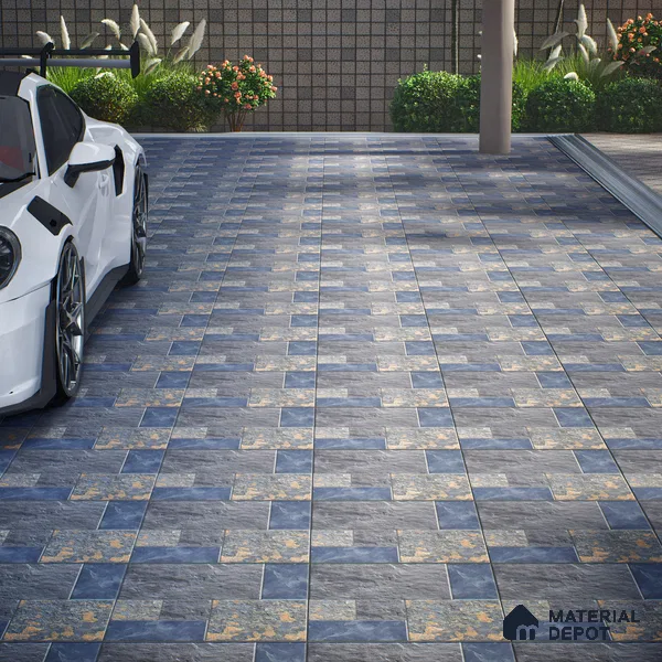 Parking Punch Floor Tile TL 04783 Earthen Slate Grey Slate Rust 16 x 16 inch Vitrified Anti Skid Matte Finish - 12 mm | Suitable for Parking, Terrace, Balcony, Courtyard | Pattern Alignment May Vary | 2-3 mm Spacer is Mandatory