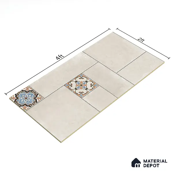 Punch Floor & Wall Tile TL 06270 B Slateon Zamora Ivory 4 ft x 2 ft Vitrified Punch Finish - 9 mm | Suitable for Living Room, Bedroom, Kitchen