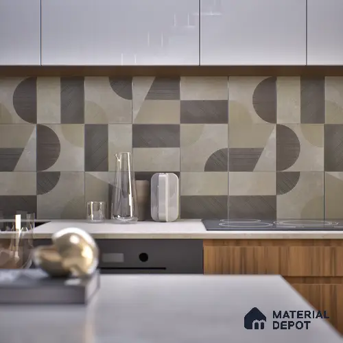 Punch Wall & Floor Handmade Tile TL 05881 B Pattern 2 Muted Geometry 197 mm x 197 mm Vitrified - 9 mm | Random Mix Patterns | Suitable For Living Room, Bedroom, Kitchen