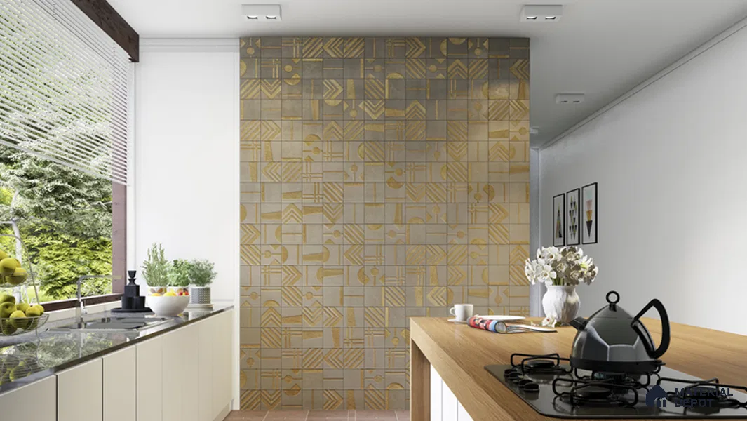 Punch Wall Handmade Tile TL 05874 Golden Apex 148 mm x 148 mm Vitrified - 9 mm | Random Mix Patterns | Suitable For Living Room, Bedroom, Kitchen