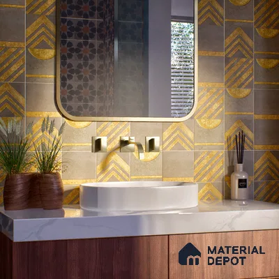 Punch Wall Handmade Tile TL 05874 Golden Apex 148 mm x 148 mm Vitrified - 9 mm | Random Mix Patterns | Suitable For Living Room, Bedroom, Kitchen