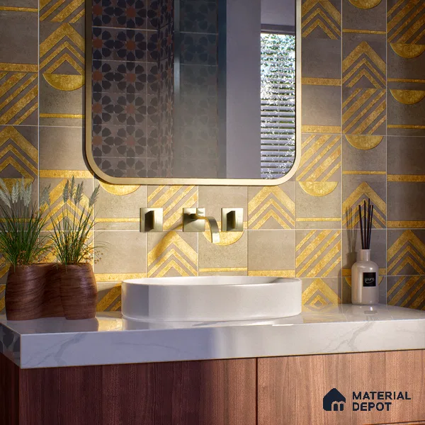 Punch Wall Handmade Tile TL 05874 Golden Apex 148 mm x 148 mm Vitrified - 9 mm | Random Mix Patterns | Suitable For Living Room, Bedroom, Kitchen
