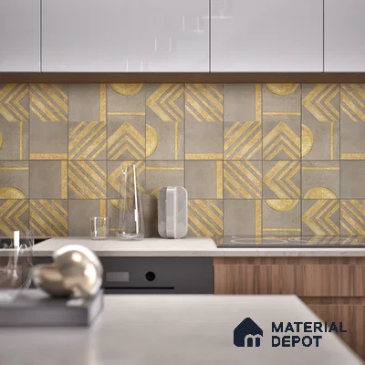 Punch Wall Handmade Tile TL 05874 Golden Apex 148 mm x 148 mm Vitrified - 9 mm | Random Mix Patterns | Suitable For Living Room, Bedroom, Kitchen
