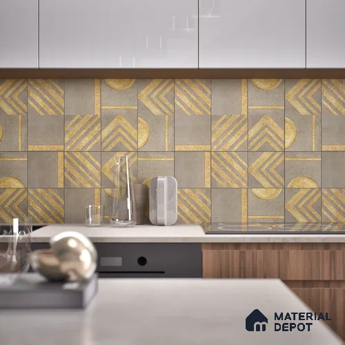 Punch Wall Handmade Tile TL 05874 Golden Apex 148 mm x 148 mm Vitrified - 9 mm | Random Mix Patterns | Suitable For Living Room, Bedroom, Kitchen