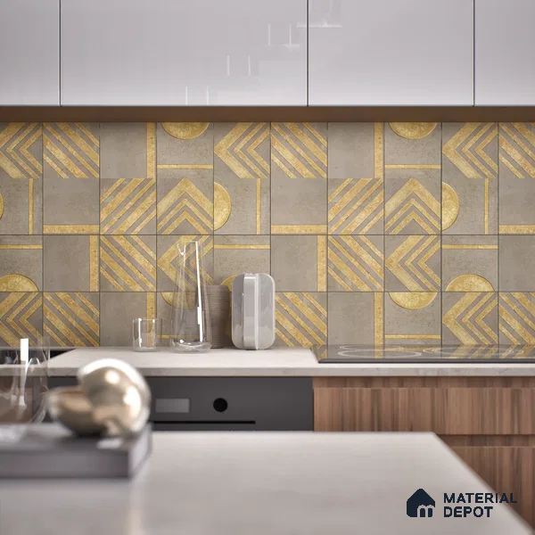Punch Wall Handmade Tile TL 05874 Golden Apex 148 mm x 148 mm Vitrified - 9 mm | Random Mix Patterns | Suitable For Living Room, Bedroom, Kitchen